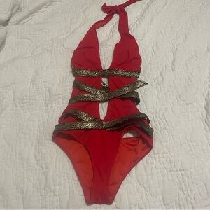 Red snakeskin one piece swimsuit #67